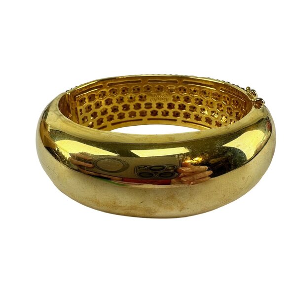 AKKAD Crystal Gold Tone Hinge Bangle Bracelet - Picture 4 of 8